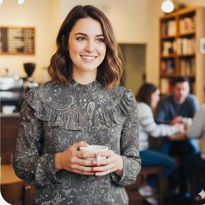 Suzy Shier Gray Paisley Blouse